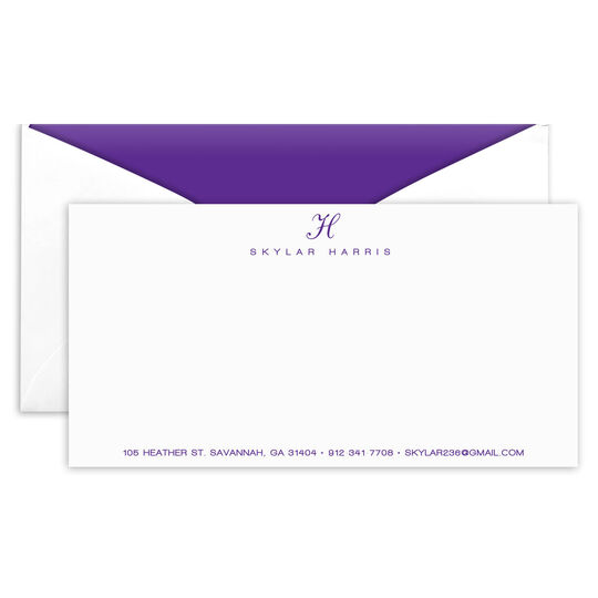 Classic Script Initial Flat Monarch Cards - Raised Ink